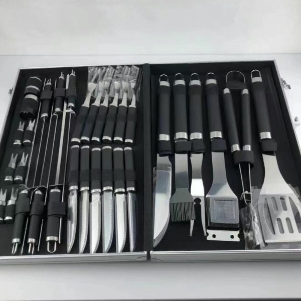 32-piece stainless steel barbecue tool set