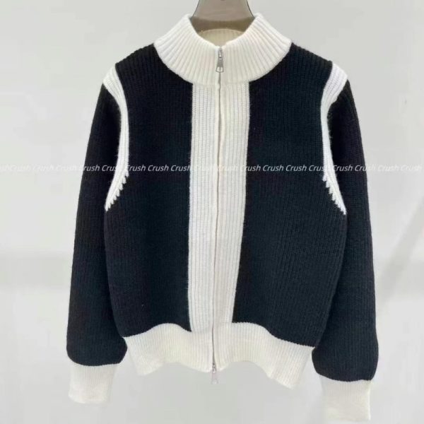 French-style color-block cardigan