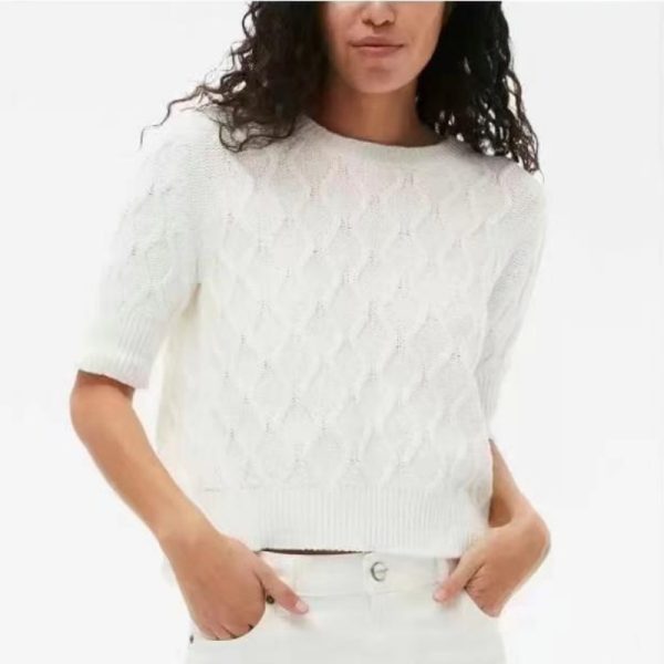 Apricot Solid cable-knit short-sleeve top